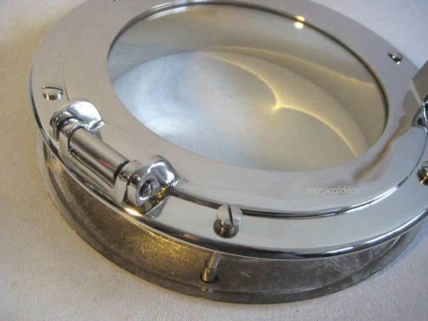 Ojo de buey macizo para abrir - ventana - ventana para barco - latón, niquelado - 30 cm 