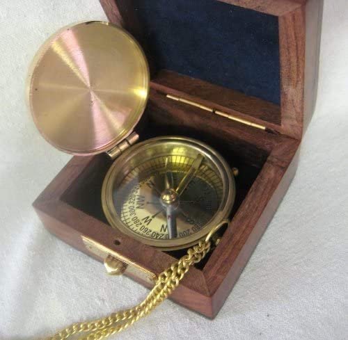 Kompass- Taschenkompass in dekorativer Holzbox- Ankermotiv