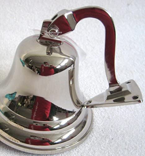 Schöne Schiffsglocke aus Messing, vernickelt mit Halterung und Bändsel