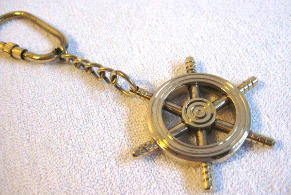 2X Schlüsselanhänger- Steuerrad -massiv Messing- Karabiner