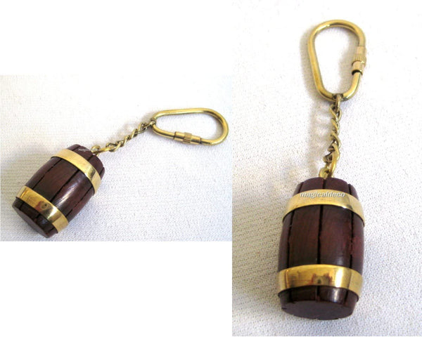 2X llavero/anillo - marítimo- madera, latón- mosquetón- diseño de barril 