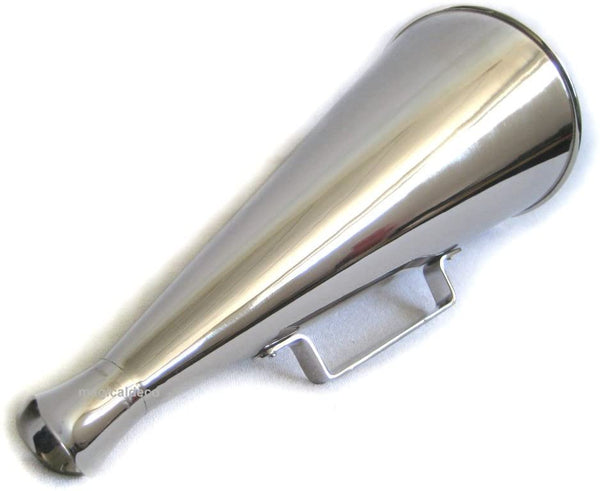 Megáfono grande de latón - niquelado - 34 cm - funda para susurros, boquilla 