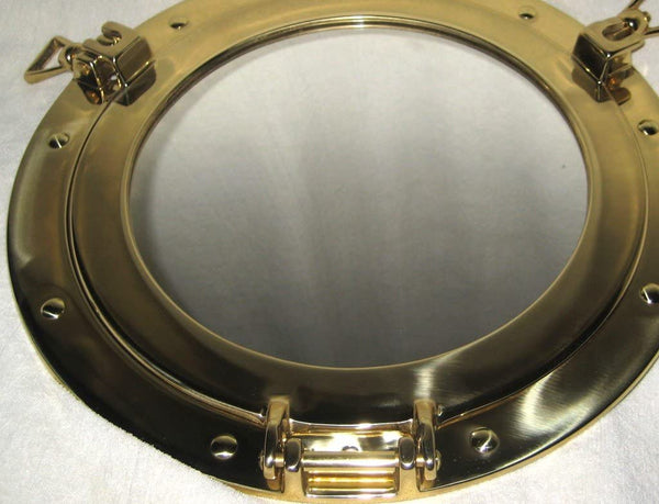 40 cm - Espejo de ojo de buey macizo que se puede abrir - de latón y vidrio - decoración marítima 