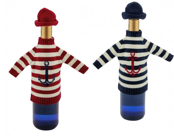 Lote de 2 - Jersey botella a rayas con gorro - Algodón - Motivo de ancla marítima 