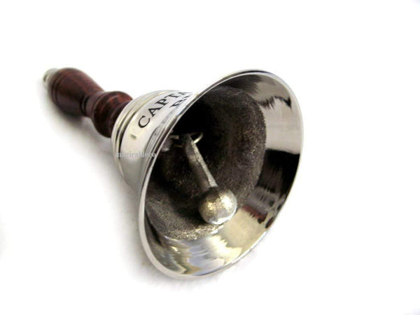 Campana estable de latón niquelado con mango de madera Al. aprox. 16 cm 