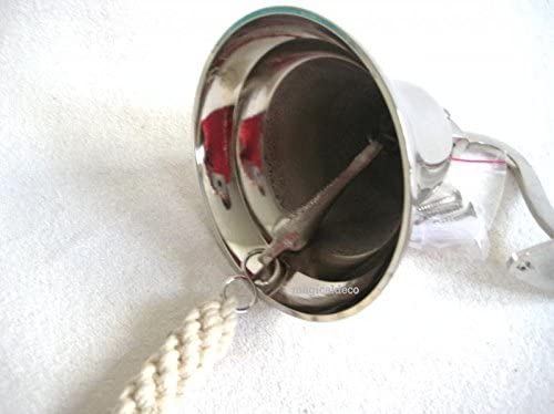 Große, leichte Schiffsglocke aus Messing, vernickelt mit Halterung und Bändsel