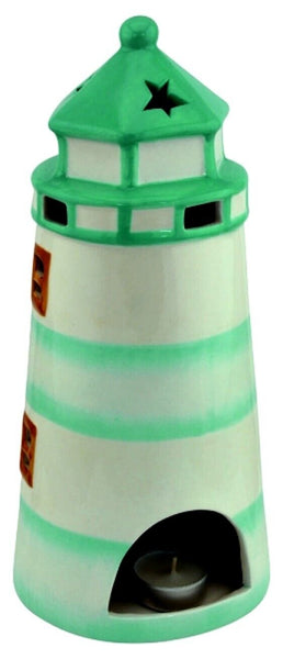 Großer Teelichthalter in mint aus Keramik 31,5 cm- Leuchtturm