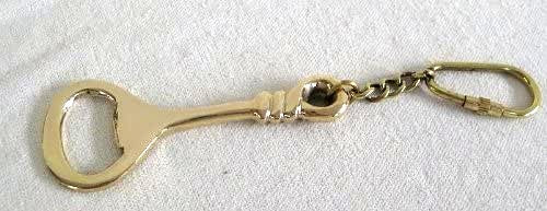 2X Schlüsselanhänger- Flaschenöffner -massiv Messing- Karabiner 14 cm