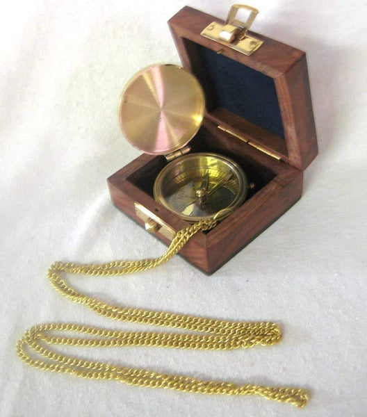 Kompass- Taschenkompass in dekorativer Holzbox- Ankermotiv