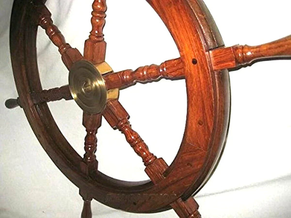 Volante grande de madera de 60 cm y buje de latón macizo - pequeños errores 