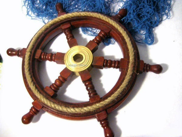 Volante de madera de 45 cm con cuerda y buje de latón macizo 45 cm 